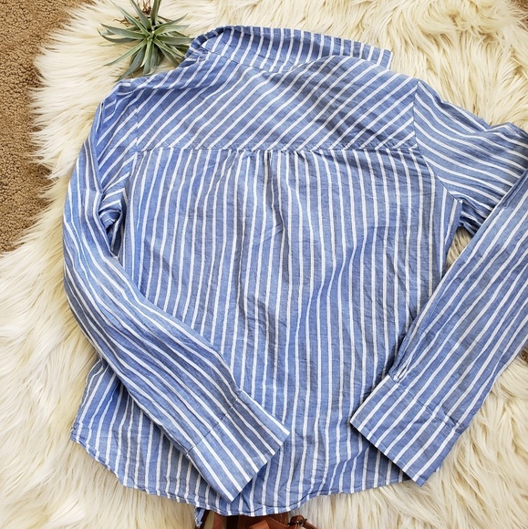  J Crew blue & white striped cropped button up S - Picture 4 of 5